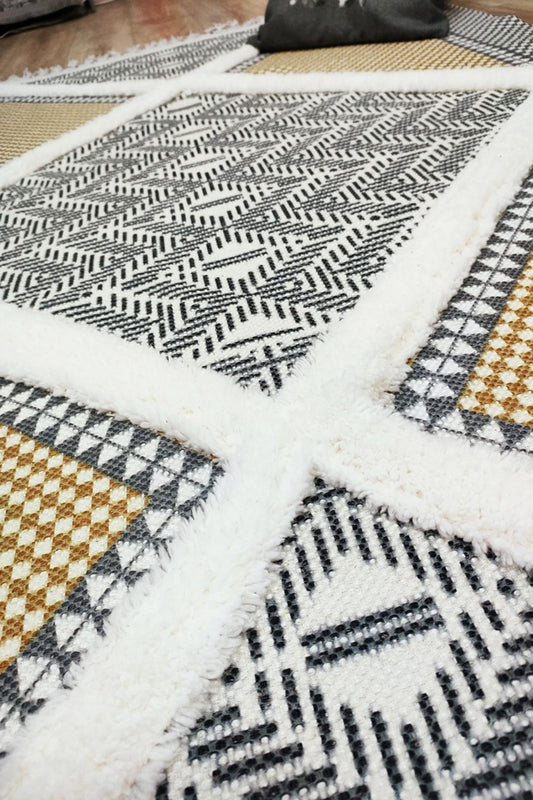 Tafting Kilim Serisi Üzeri Peluşlu Dokuma Taban Dekoratif Kilim