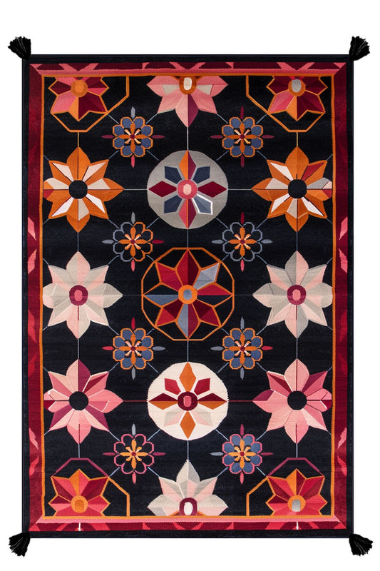 Çiçekli Floral Püsküllü Salon Halısı Mutfak Halısı Yolluk Otantik Halı Halı Vagonu 225