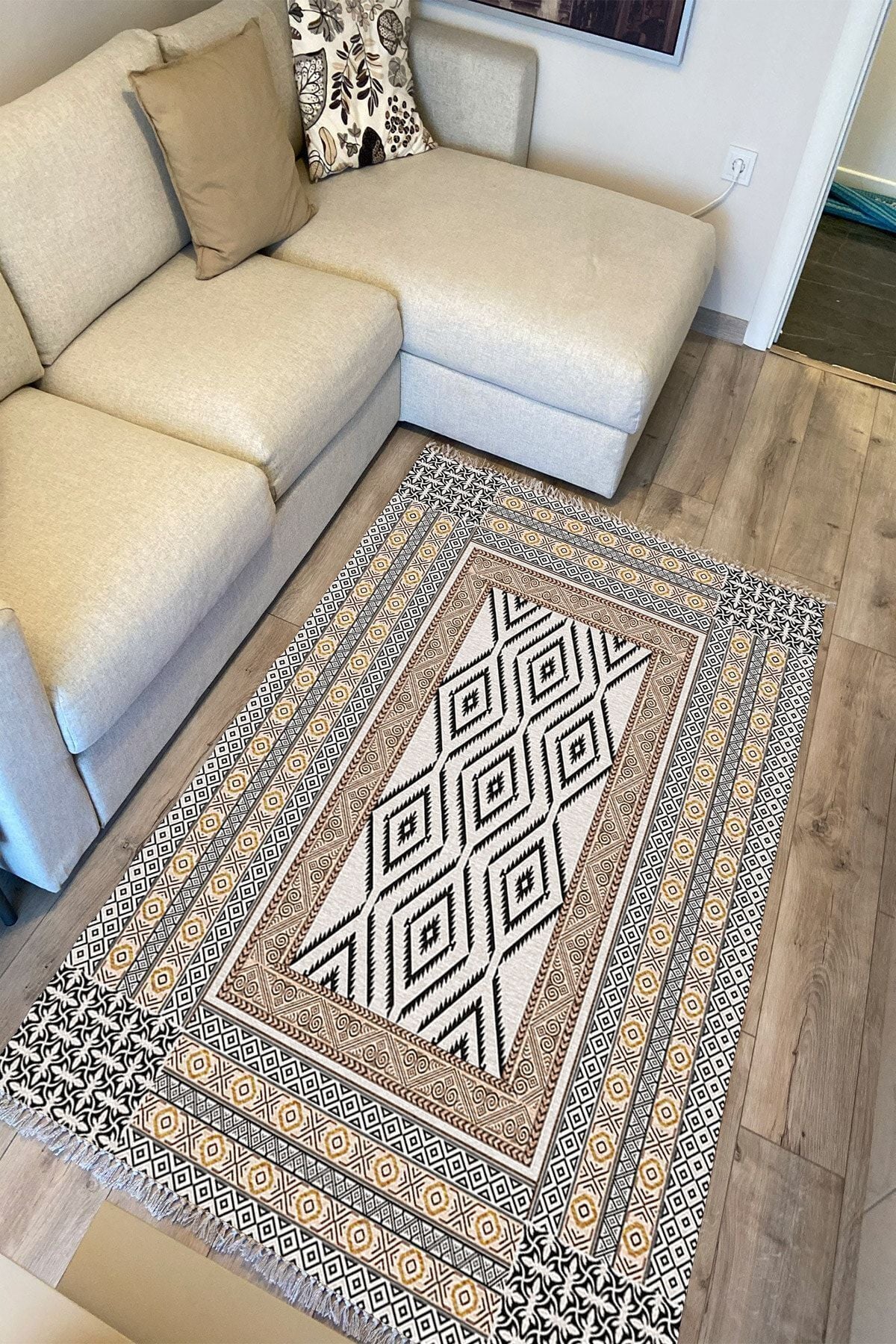 Cotton Serisi Yunan Motifli Eskitme Antik Otantik Desen Dekoratif Dokuma Taban Kilim