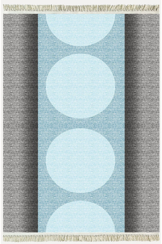 Cotton Kilim 31 Gri Ve Mavi Tonlarında Modern Desenli Dekoratif Yıkanabilen Dokuma Taban Kilim