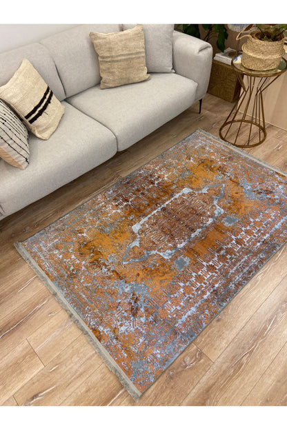 Halı Vagonu 2185 Etnik Desenli Yıkanabilir Kaymaz Tabanlı Salon Halısı, Koridor Ve Mutfak Halısı