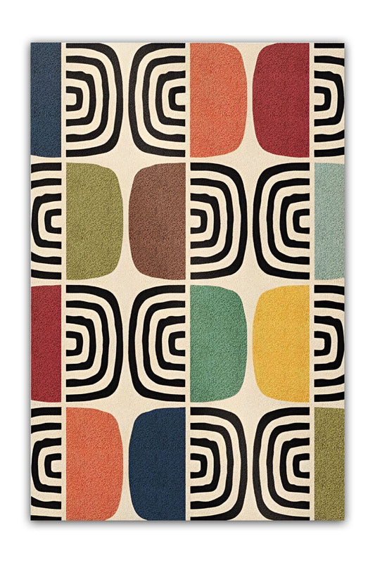 Halı Vagonu 141 Bej  Geometrik Modern Çok Renkli Modern  Dokuma Taban Halı