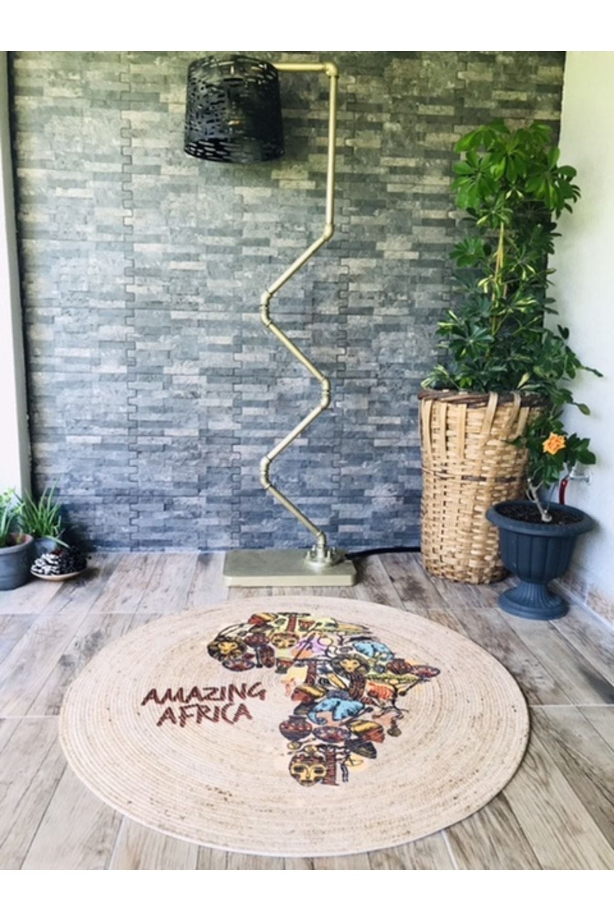 Halı Vagonu Amazing Africa Yuvarlak Jüt Örme Hasır Halı/Kilim HV-JH-01