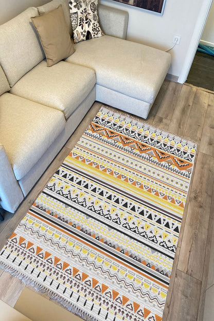 Cotton Kilim 58 Soft Renklerde Şerit Desenli Dekoratif Yıkanabilen Dokuma Taban Kilim
