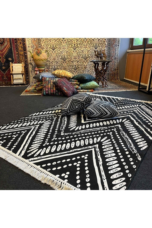 Yumuşak Dokulu Bambu Soft Kilim  İskandinav Saçaklı Dijital Baskı HV-SK-900