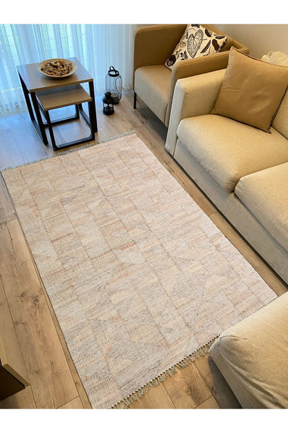 Cotton Kilim 30 Jüt Efekl Desenli Dekoratif Yıkanabilen Dokuma Taban Kilim