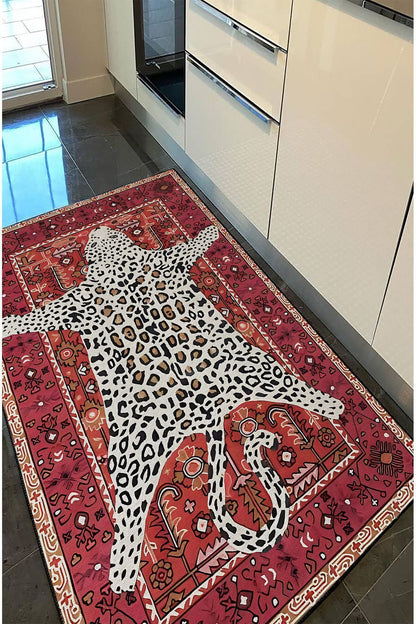 Halı Vagonu 70 Borda Tonlarında Kaplan Figürlü Salon Halısı Saçaklı Yıkanabilen Dekoratif Halı