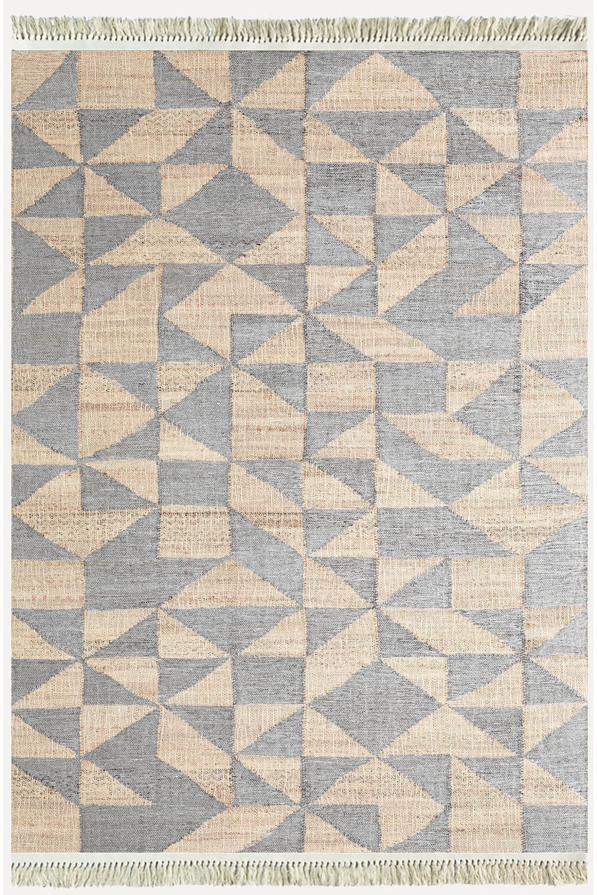 Cotton Kilim 34 Jut Efekli Modern Desenli Dekoratif Yıkanabilen Dokuma Taban Kilim