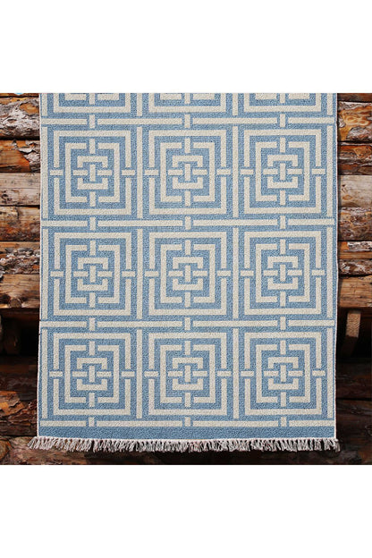 Cotton 83 Etnik Deniz Mavisi Modern Monogram Stil Pamuk Taban Kilim 083