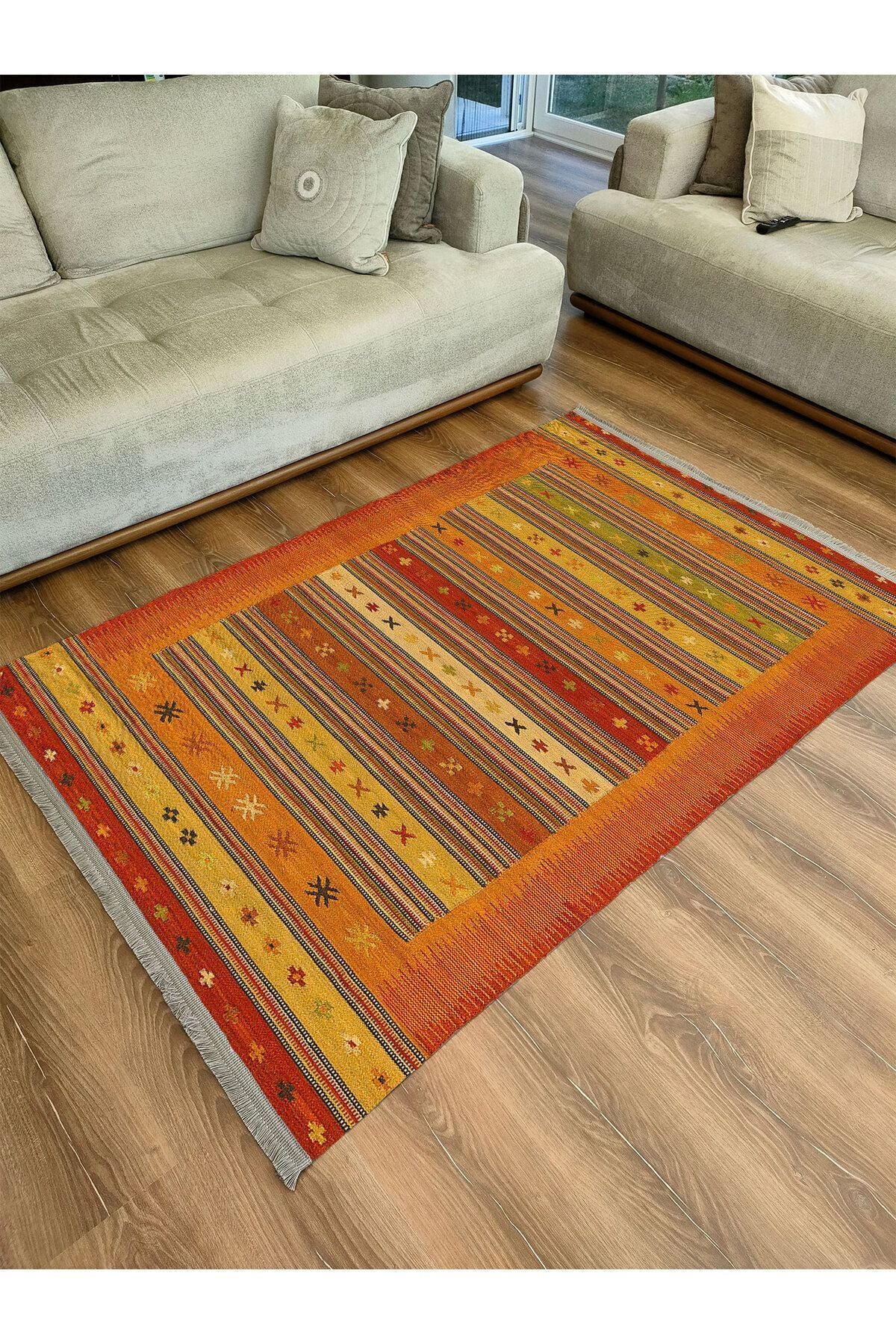 Halı Vagonu 2038 Renkli Klasik Desenli Yıkanabilir Kaymaz Salon Halısı, Koridor Ve Mutfak Halısı