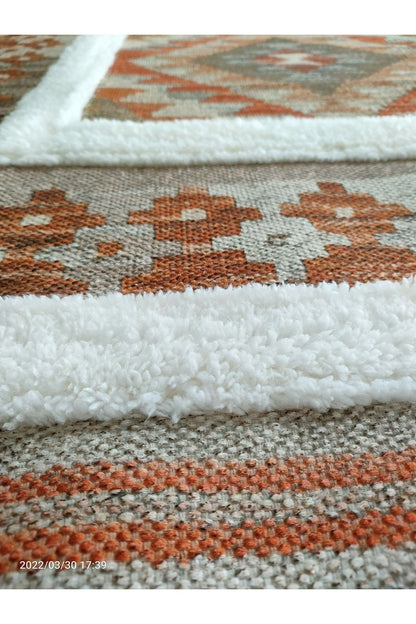 Tafting Kilim Serisi Üzeri Peluşlu Dokuma Taban Dekoratif Kilim
