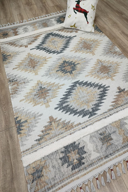 Tafting Kilim Serisi Üzeri Peluşlu Dokuma Taban Dekoratif Kilim