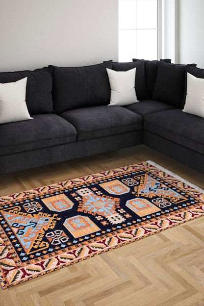 Halı Vagonu Serisi Renkli Kareli Multy Desen Kaymaz Taban Şönil Halı