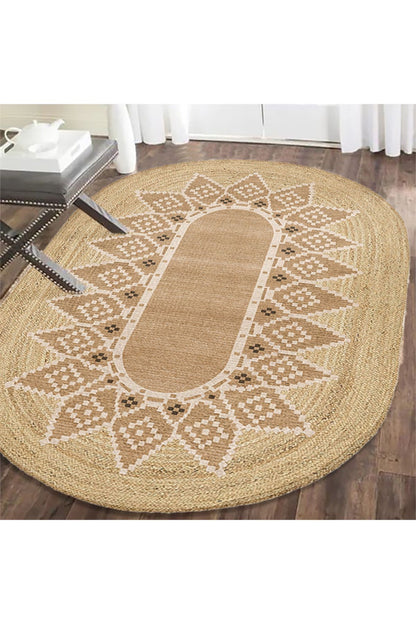 Boho 980 Jüt Hasır Etnik Desenli Oval Jüt Örme Doğal Hasır Natural Oval Halı