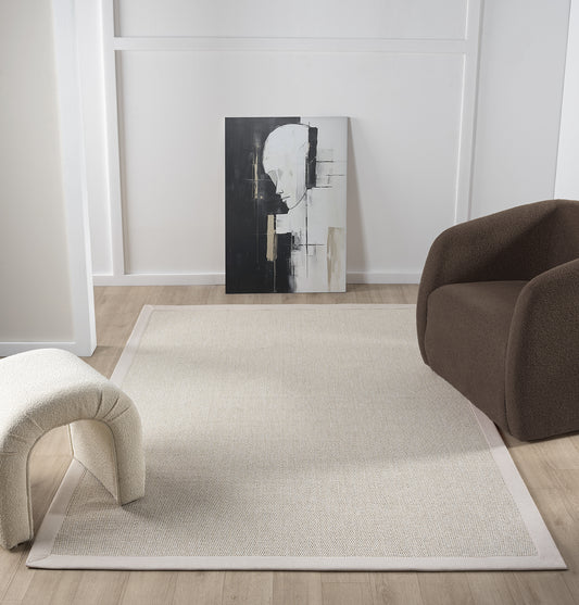 Himalaya Krem Kumaş Bordürlü 664 Krem Sisal Halı - HVHB02