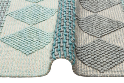 JADE JD 01 BLUE Naturel Kazak Örgü Desenli El Dokuma Örgü Halı