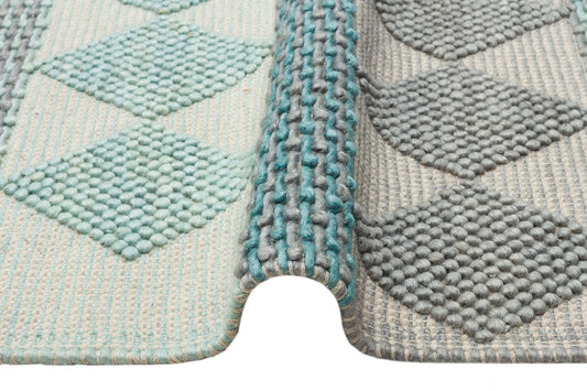 JADE JD 01 BLUE Naturel Kazak Örgü Desenli El Dokuma Örgü Halı