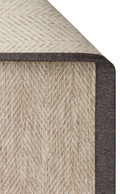 Kahve Kırçıllı Kumaş Bordürlü Balık Sırtı Desenli Bej Sisal Halı - El Yapımı, Dayanıklı, Modern Tasarım - ZHR_2704_L.Beige_BRD_Dark_Mix - HALI VAGONU