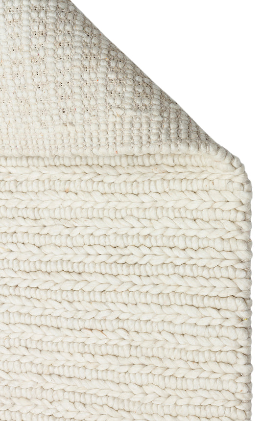 JADE JD 07 WHİTE Naturel Kazak Örgü Desenli El Dokuma Örgü Halı