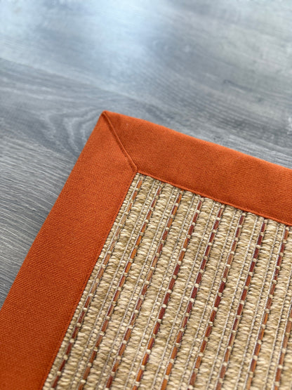 Zahara 01 Naturel Terra  - P64-01 Turuncu Kumaş Bordürlü Sisal Halı - HVZB50