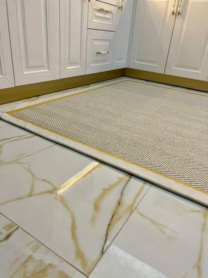 Krem Sarı Çift Renk Kumaş Bordürlü 665 Krem Sisal Halı - El Yapımı, Dayanıklı, Modern Tasarım - HVHB23