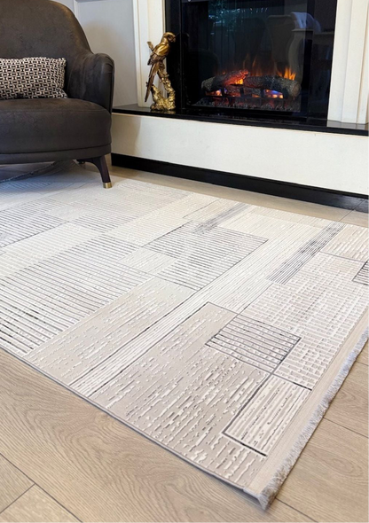 Halı Vagonu Zen Koleksiyonu ZEN06 Gri İnce Yıkanabilir Kaymaz Tabanlı Makine Halısı