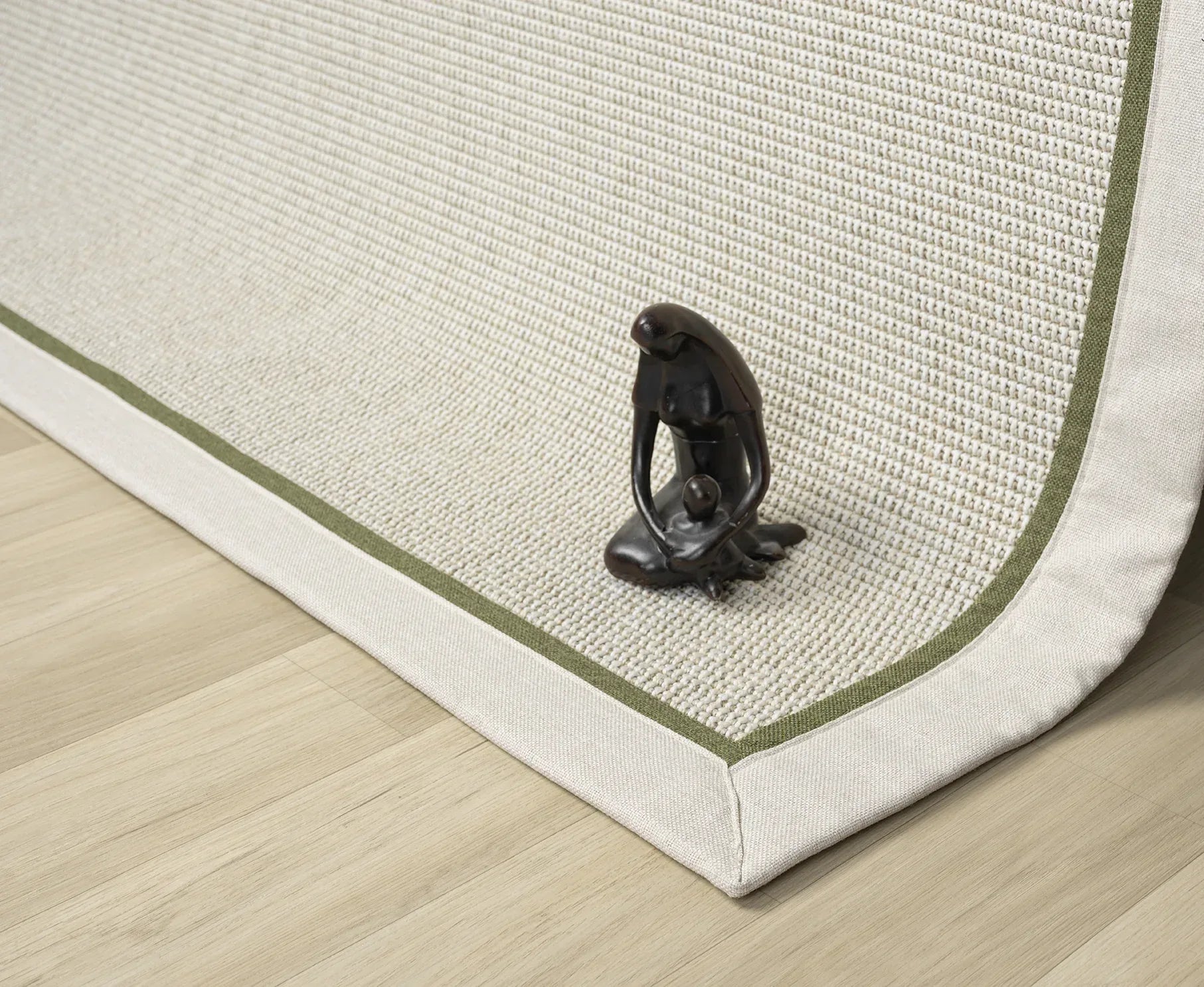 Krem Yeşil Çift Renk Kumaş Bordürlü Sisal Halı - El Yapımı, Dayanıklı, Modern Tasarım - HVHB10 - HALI VAGONU