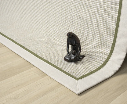 Krem Yeşil Çift Renk Kumaş Bordürlü Sisal Halı - El Yapımı, Dayanıklı, Modern Tasarım - HVHB10 - HALI VAGONU