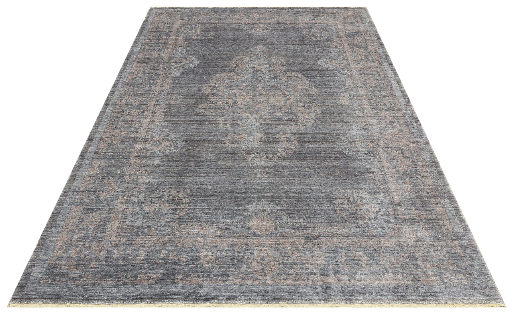 Taftan Özel Tezgah Halısı'nın dokusunu ve özel tasarımını gösteren bir fotoğraf - TAFTAN TF 04 DARK GREY BRONZE