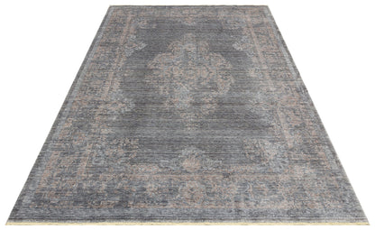 Taftan Özel Tezgah Halısı'nın dokusunu ve özel tasarımını gösteren bir fotoğraf - TAFTAN TF 04 DARK GREY BRONZE