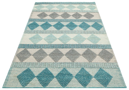 JADE JD 01 BLUE Naturel Kazak Örgü Desenli El Dokuma Örgü Halı