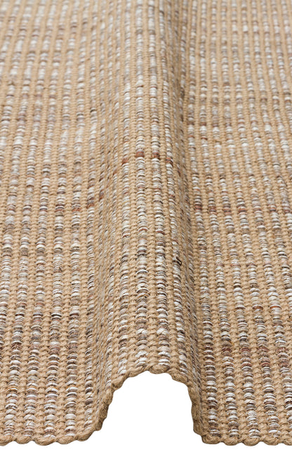 DOHA DH 01 BEIGE Jüt ve Polyester ile Üretilen Çift Taraflı Modern Kilim - Kilimin dikiş ve kenar bitimlerini gösteren bir yakın plan.