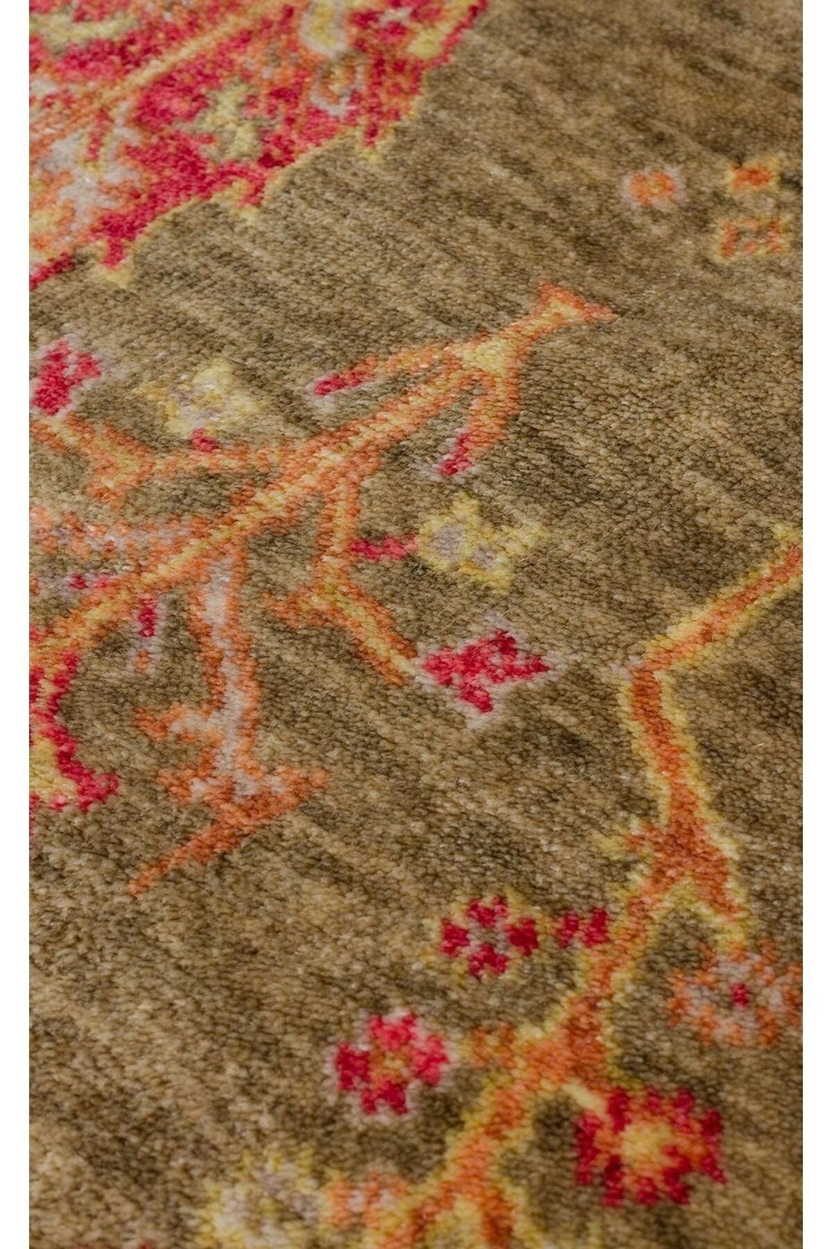 Zara ZR 08 Green Autumn Yuvarlak Otantik Desenli Özel Hav Vermeyen ve Kolay Temizlenebilir viscon Kullanılarak El Emeği ile Özel Tezg