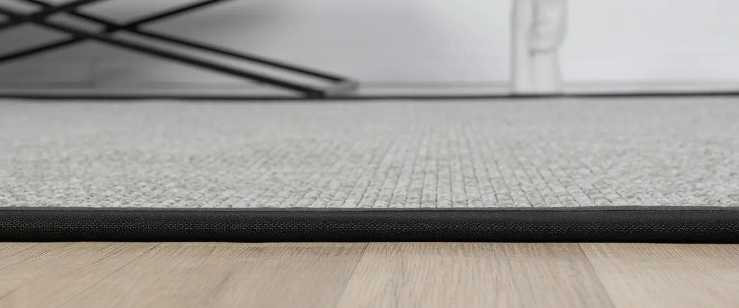 Siyah Gri Çift Renk Kumaş Bordürlü Sisal Halı - El Yapımı, Dayanıklı, Modern Tasarım - HVHB09 - HALI VAGONU