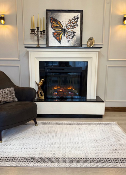 Halı Vagonu Zen Koleksiyonu ZEN03 Gri Beyaz İnce Yıkanabilir Kaymaz Tabanlı Makine Halısı