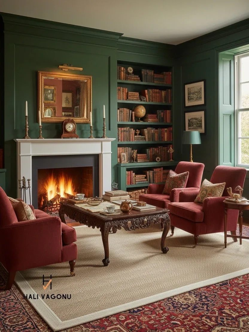 Krem Bej Çift Renk Kumaş Bordürlü Balık Sırtı Desenli Sisal Halı - El Yapımı, Evcil Hayvan Dostu ve Modern Tasarım - HVHB07 - HALI VAGONU