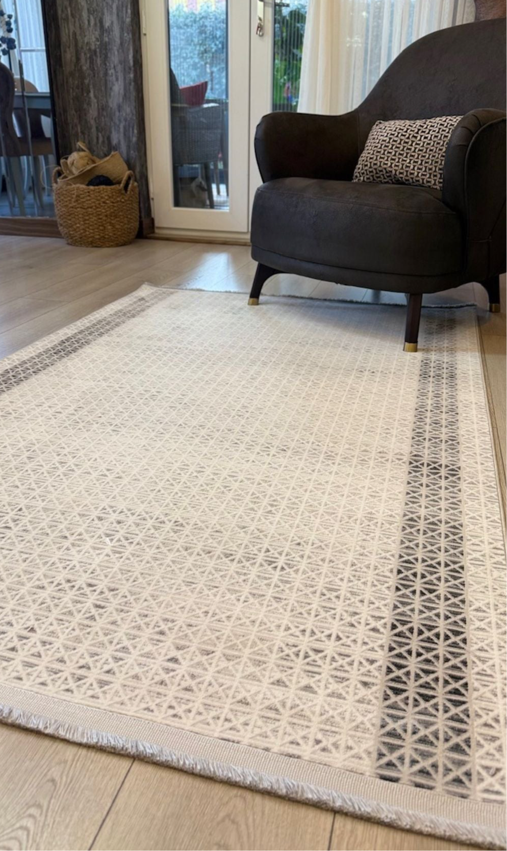 Halı Vagonu Zen Koleksiyonu ZEN03 Gri Beyaz İnce Yıkanabilir Kaymaz Tabanlı Makine Halısı