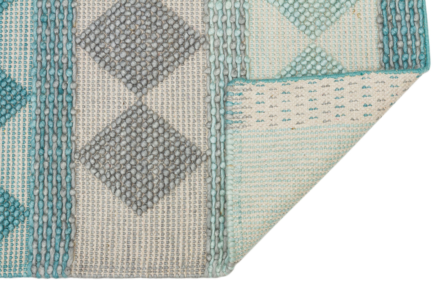 JADE JD 01 BLUE Naturel Kazak Örgü Desenli El Dokuma Örgü Halı