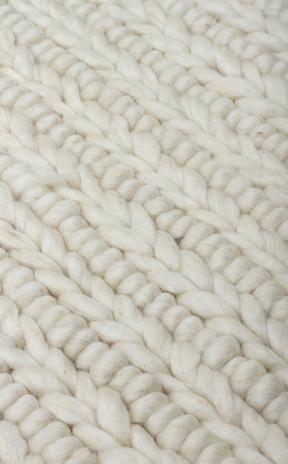 JADE JD 07 WHİTE Naturel Kazak Örgü Desenli El Dokuma Örgü Halı