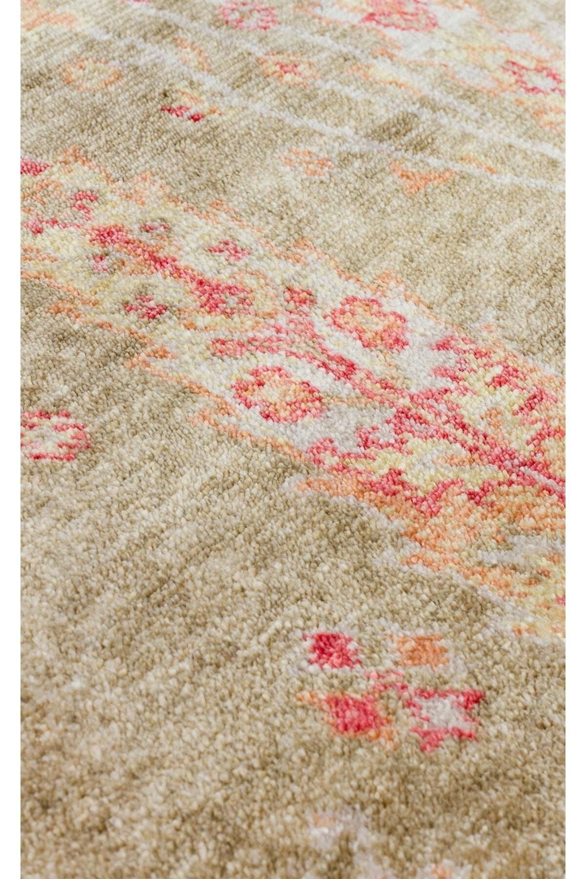 Zara ZR 08 Green Autumn Yuvarlak Otantik Desenli Özel Hav Vermeyen ve Kolay Temizlenebilir viscon Kullanılarak El Emeği ile Özel Tezg