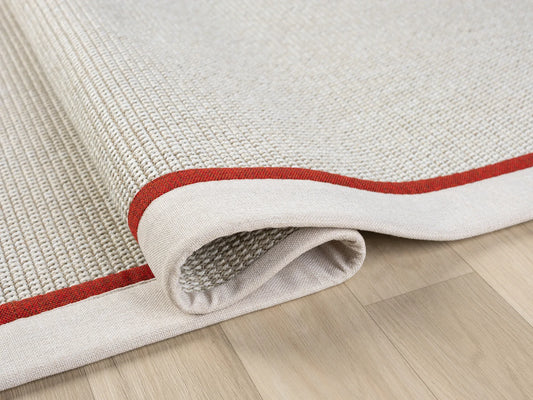 Krem Kırmızı Kumaş Bordürlü Sisal Halı - El Yapımı, Evcil Hayvan Dostu ve Modern Tasarım - HVHB05 - HALI VAGONU