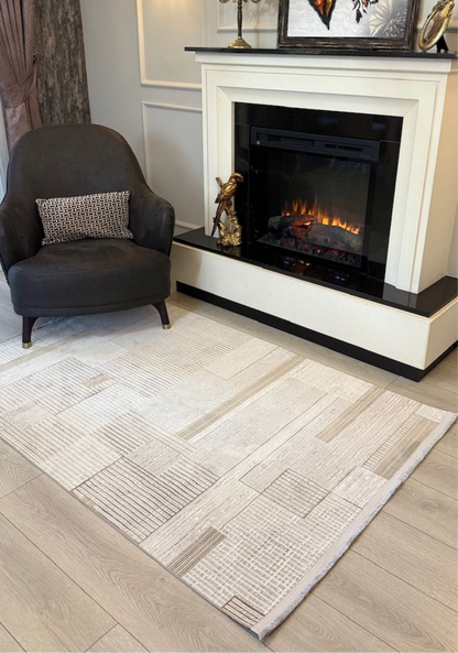 Halı Vagonu Zen Koleksiyonu ZEN02 Kahve Bej İnce Yıkanabilir Kaymaz Tabanlı Makine Halısı