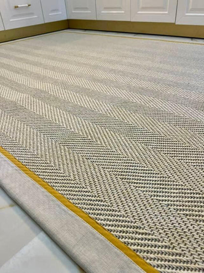 Krem Sarı Çift Renk Kumaş Bordürlü 665 Krem Sisal Halı - El Yapımı, Dayanıklı, Modern Tasarım - HVHB23 - HALI VAGONU