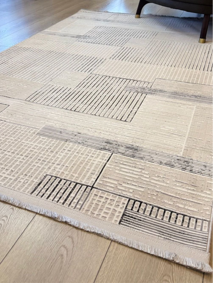 Halı Vagonu Zen Koleksiyonu ZEN06 Gri İnce Yıkanabilir Kaymaz Tabanlı Makine Halısı