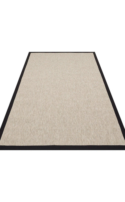 Siyah Kumaş Bordürlü Bej Sisal Halı - El Yapımı, Dayanıklı, Modern Tasarım - ZHR_2703_L.Beige_BRD_Black - HALI VAGONU