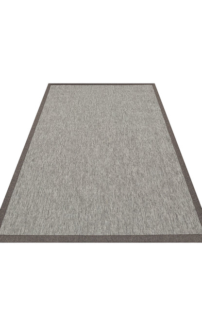 Kırçıllı Gri Kumaş Bordürlü Sisal Halı - El Yapımı, Dayanıklı, Modern Tasarım - ZHR_2705_Grey_BRD_Dark_Mix
