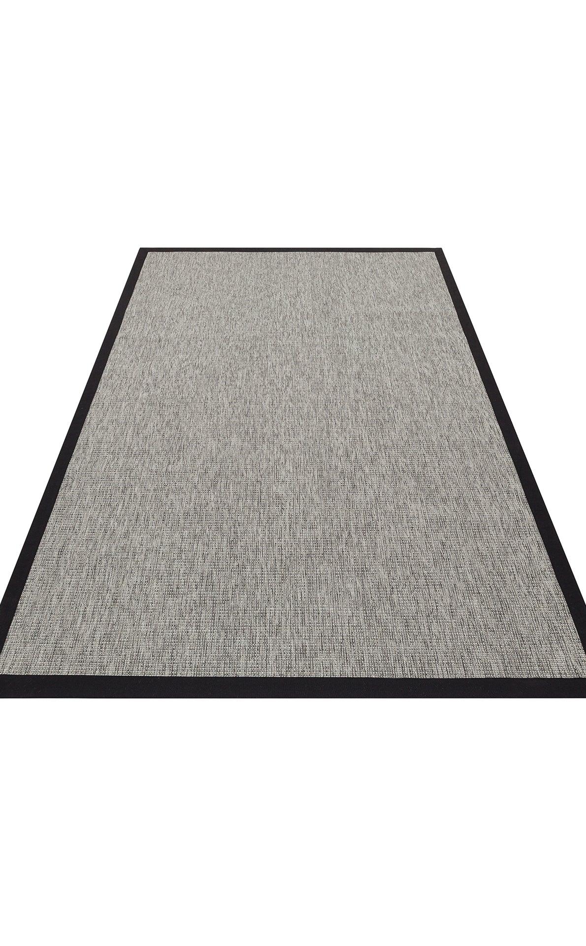 Siyah Kumaş Bordürlü Gri Sisal Halı - El Yapımı, Dayanıklı, Modern Tasarım - ZHR_2705_Grey_BRD_Black - HALI VAGONU
