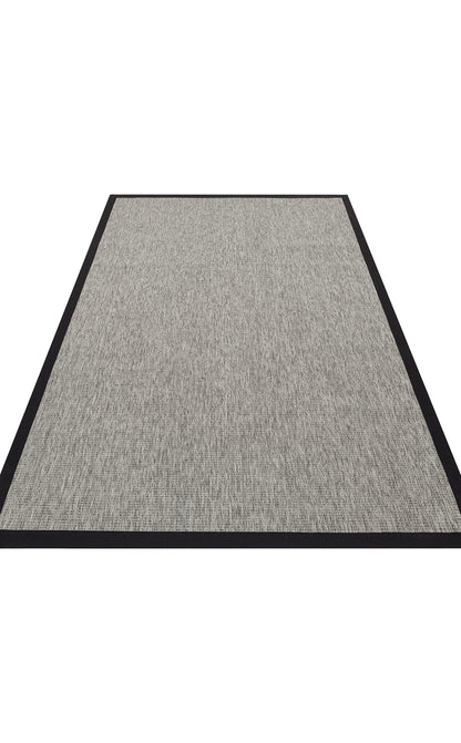 Siyah Kumaş Bordürlü Gri Sisal Halı - El Yapımı, Dayanıklı, Modern Tasarım - ZHR_2705_Grey_BRD_Black