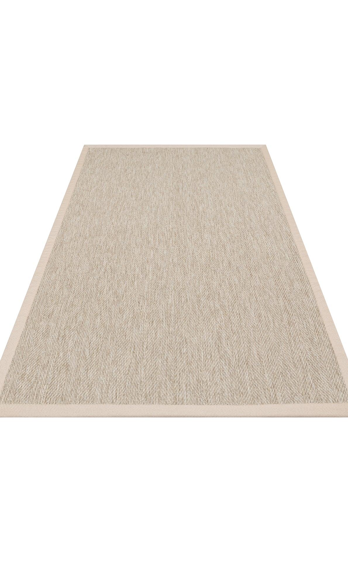 Krem Kumaş Bordürlü Balık Sırtı Desenli Bej Sisal Halı - El Yapımı, Dayanıklı, Modern Tasarım - ZHR_2704_L.Beige_BRD_Beige - HALI VAGONU