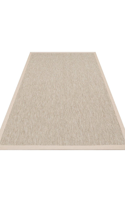 Krem Kumaş Bordürlü Balık Sırtı Desenli Bej Sisal Halı - El Yapımı, Dayanıklı, Modern Tasarım - ZHR_2704_L.Beige_BRD_Beige - HALI VAGONU